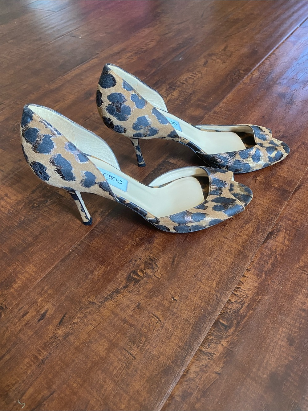 Jimmy Choo Leopard-Print Open-Toe Heels - Brown & Black Size 37.5